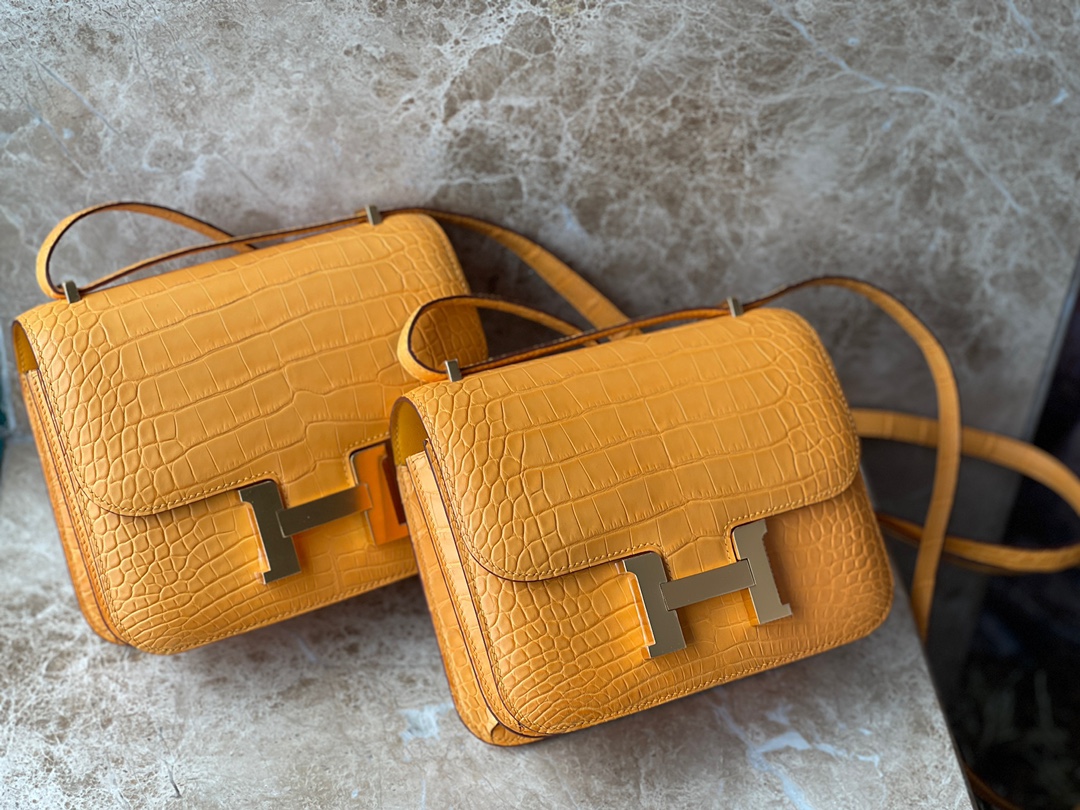 에르메스 콘스탄스18 앰버 옐로우 금장 악어가죽